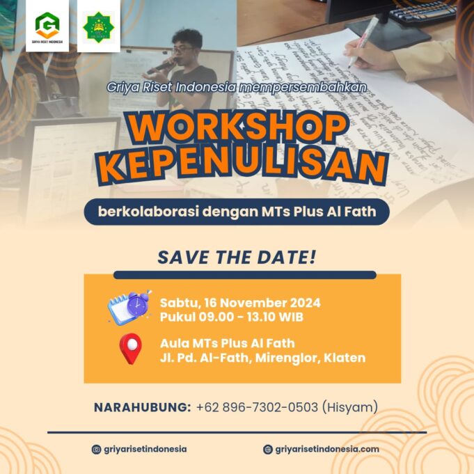Griya Riset Indonesia Gandeng MTs Plus Al Fath Adakan Workshop Kepenulisan